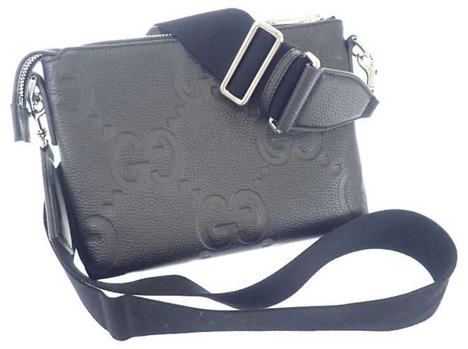 Borsa a tracolla Gucci in pelle di vitello embossed Jumbo GG, nera, piccola Nero - vista 3