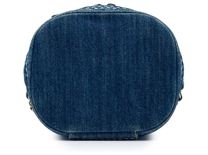 Vanity Necessaire Chanel Blue CC Quilted Denim Trip con catena - vista 3