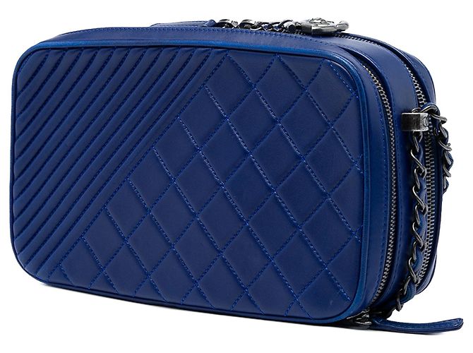 Borsa Camera Chanel Blue Large Quilted Lambskin Coco Boy Blu scuro - vista 2