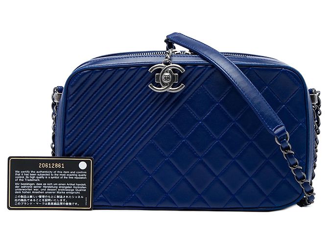 Borsa Camera Chanel Blue Large Quilted Lambskin Coco Boy Blu scuro - vista 7