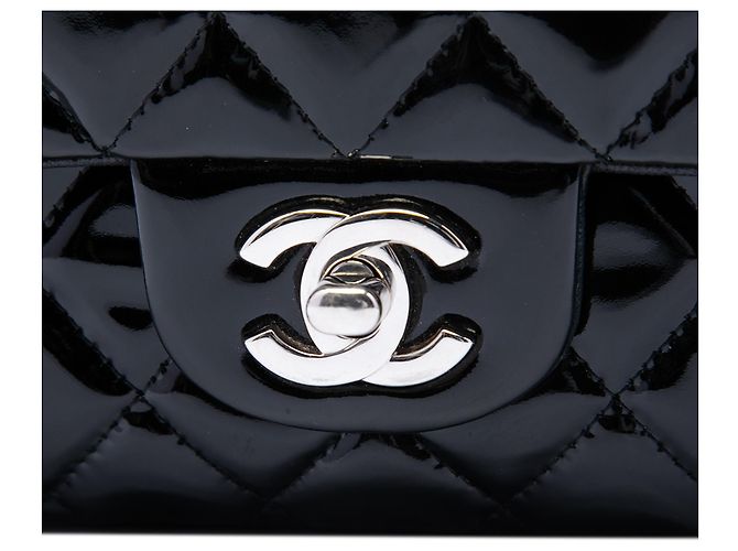 Chanel Black Medium Classic Patent Double Flap Negro - vista 5