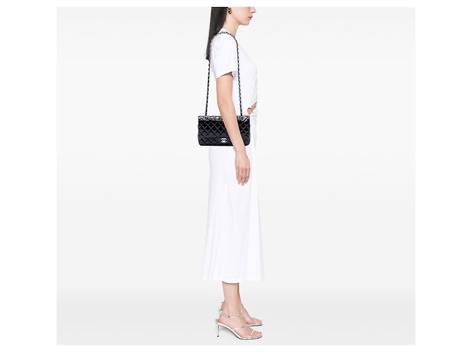 Chanel Black Medium Classic Patent Double Flap Negro - vista 6