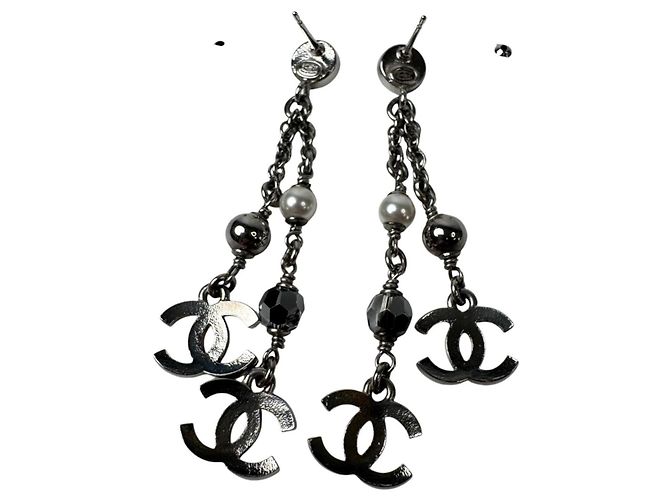 Orecchini lunghi Chanel Coco Mark Argento - vista 3