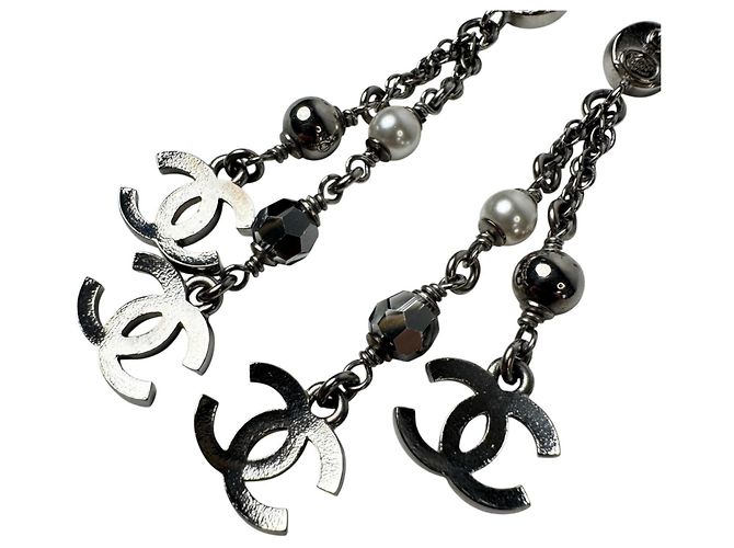 Orecchini lunghi Chanel Coco Mark Argento - vista 4