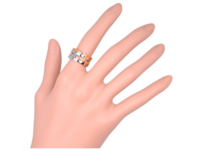 Ring Hermès Anello Hermes Move Ash Band Argento Arancione - vista 2
