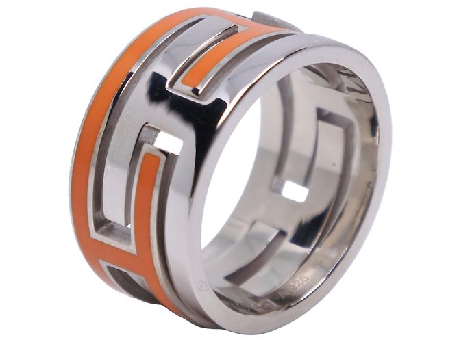 Ring Hermès Anello Hermes Move Ash Band Argento Arancione - vista 3