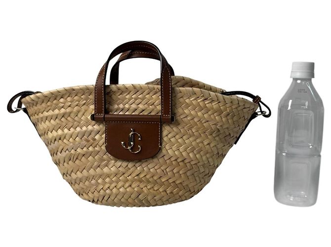 Borsa Cesto Macy in Raphia Jimmy Choo Marrone Beige - vista 12