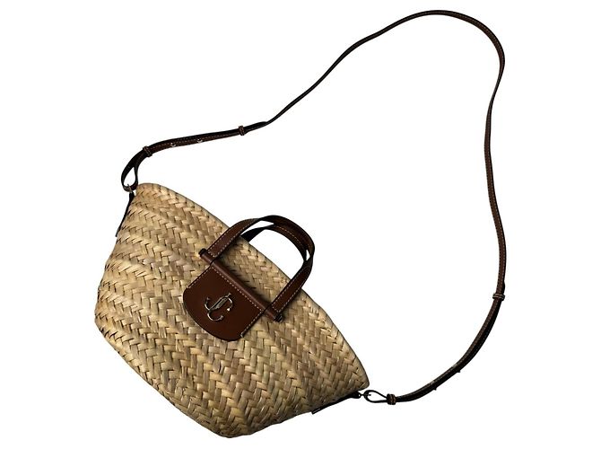 Borsa Cesto Macy in Raphia Jimmy Choo Marrone Beige - vista 2