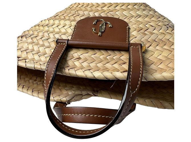 Borsa Cesto Macy in Raphia Jimmy Choo Marrone Beige - vista 7