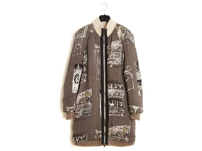 Hermès Jean Paul Gaultier Strickjacke Maxi Cardigan 2006 Braun Schwarz Grau Roh - Ansicht 6