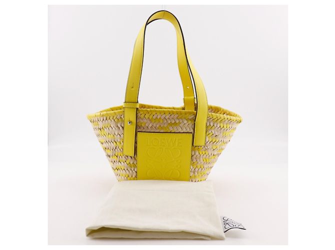 Borsa Tote piccola Loewe in rafia gialla e pelle Giallo - vista 10