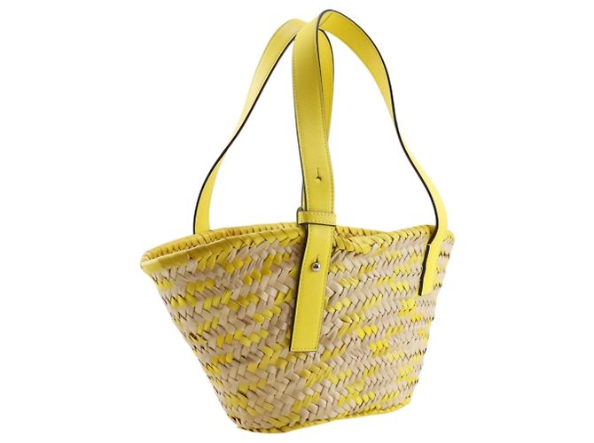 Borsa Tote piccola Loewe in rafia gialla e pelle Giallo - vista 3