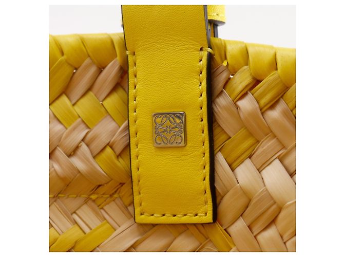 Borsa Tote piccola Loewe in rafia gialla e pelle Giallo - vista 8