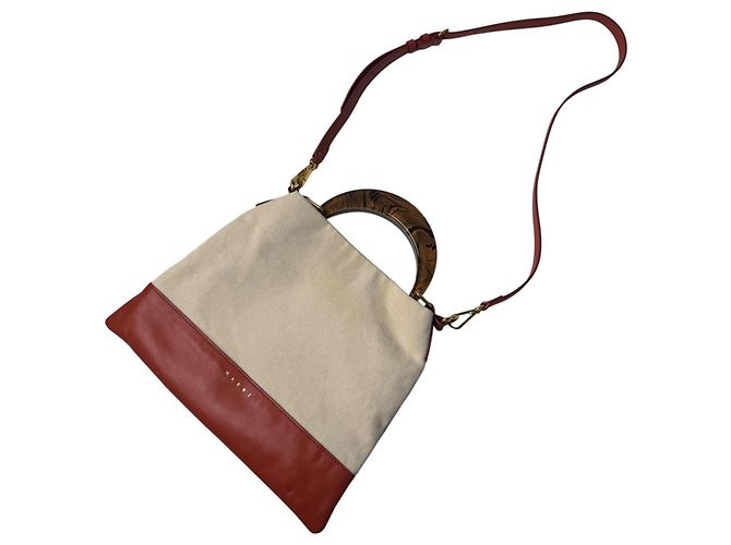 Borsa a mano 2-Way Marni Venice Canvas Rosso Beige Arancione - vista 2