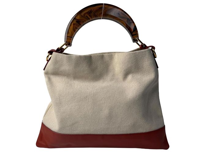 Borsa a mano 2-Way Marni Venice Canvas Rosso Beige Arancione - vista 3