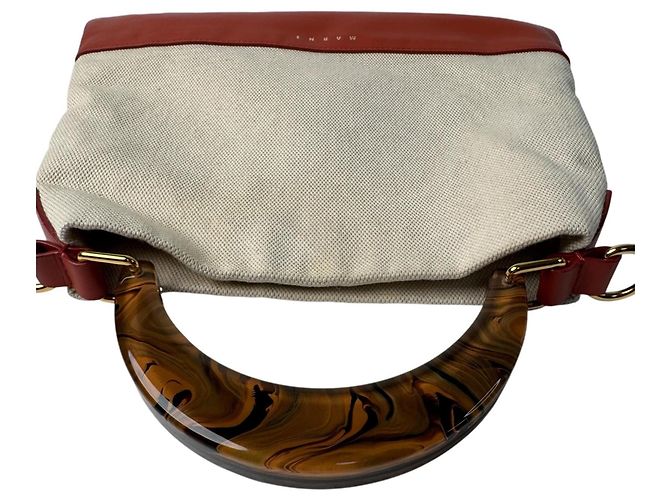 Borsa a mano 2-Way Marni Venice Canvas Rosso Beige Arancione - vista 7