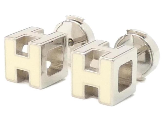 Hermès Hermes Cage d'H 604505FP Stecker-Ohrringe Weiß Roh - Ansicht 2