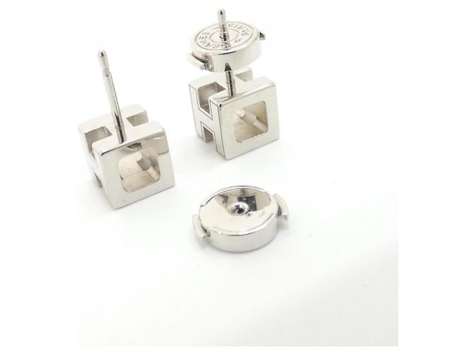 Hermès Hermes Cage d'H 604505FP Stecker-Ohrringe Weiß Roh - Ansicht 3
