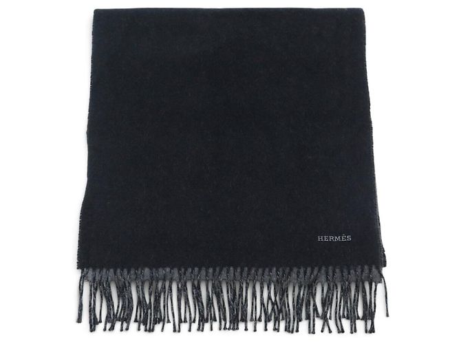 Hermès NEU HERMES REVERSIBERER CASHMERE SCHAL MIT FRANSEN SCHWARZ GRAU SAC SCARF - Ansicht 2
