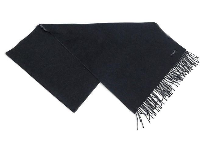 Hermès NEU HERMES REVERSIBERER CASHMERE SCHAL MIT FRANSEN SCHWARZ GRAU SAC SCARF - Ansicht 3
