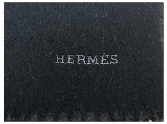 Hermès NEU HERMES REVERSIBERER CASHMERE SCHAL MIT FRANSEN SCHWARZ GRAU SAC SCARF - Ansicht 4