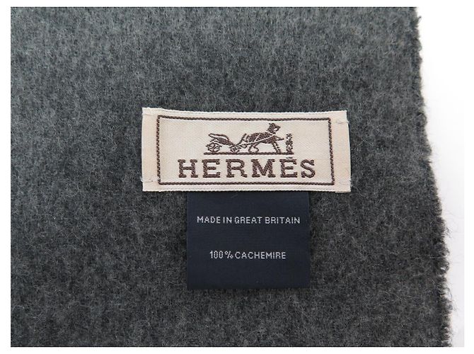 Hermès NEU HERMES REVERSIBERER CASHMERE SCHAL MIT FRANSEN SCHWARZ GRAU SAC SCARF - Ansicht 6