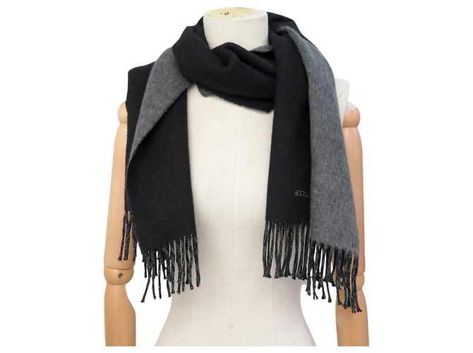 Hermès NEU HERMES REVERSIBERER CASHMERE SCHAL MIT FRANSEN SCHWARZ GRAU SAC SCARF - Ansicht 8
