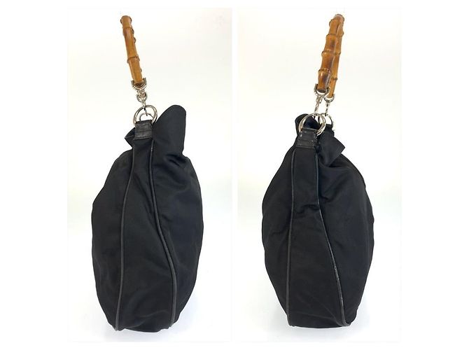 Borsa Gucci Bamboo in nylon nero - vista 8