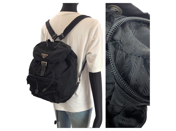 Prada Tessuto Triangle Logo Backpack Black - view 7
