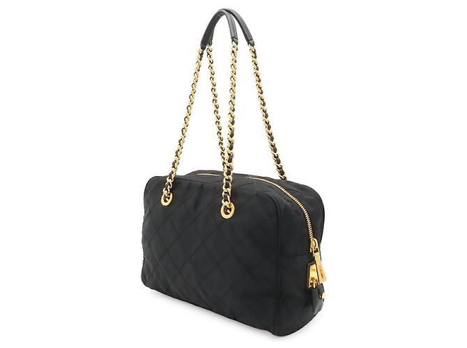 Borsa a tracolla Prada trapuntata con logo triangolare Nero - vista 2