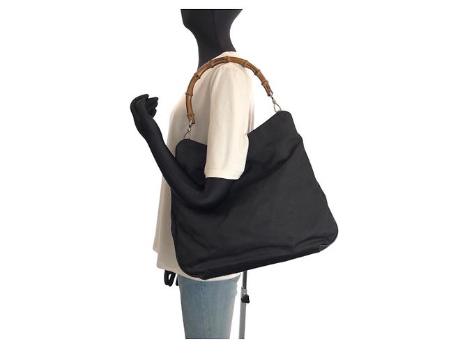 Sac à épaule Gucci Bamboo Noir - vue 7