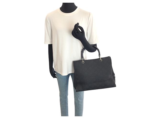 Borsa tote Gucci Bamboo in nylon nero - vista 7