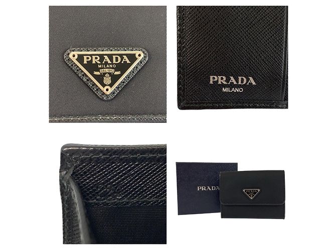 Portafoglio compatto Prada Tessuto con logo triangolo Nero - vista 3