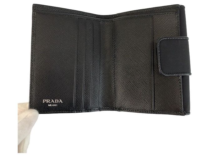 Portafoglio compatto Prada Tessuto con logo triangolo Nero - vista 4