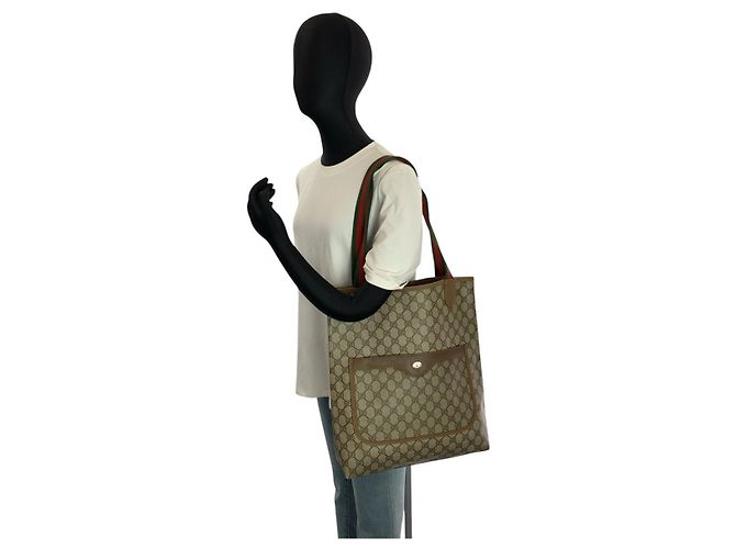 Borsa Tote Gucci GG Supreme Canvas Marrone Beige - vista 5