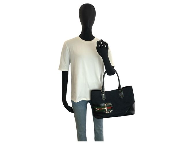 Gucci Horsebit Tote Bag Schwarz Stoff - Ansicht 6