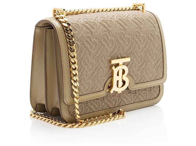 Borsa a tracolla Small con patta e catena in pelle goffrata Burberry TB Monogram Marrone Beige - vista 2