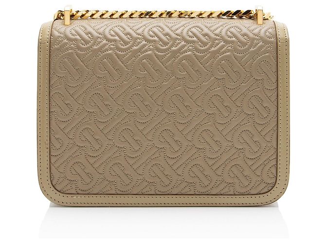 Borsa a tracolla Small con patta e catena in pelle goffrata Burberry TB Monogram Marrone Beige - vista 3