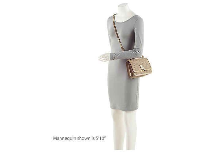 Borsa a tracolla Small con patta e catena in pelle goffrata Burberry TB Monogram Marrone Beige - vista 5