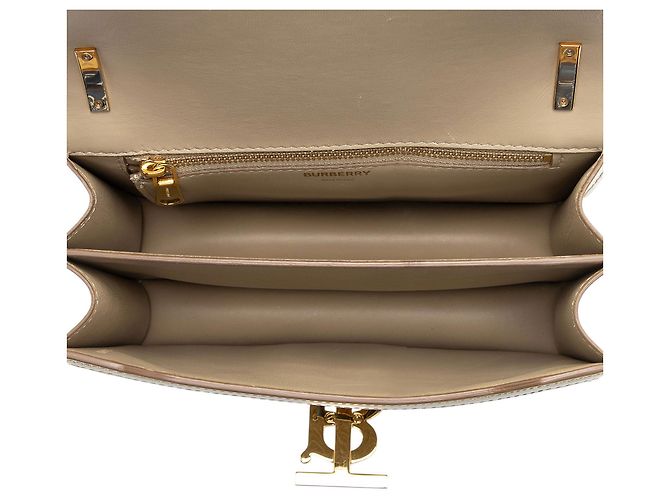 Borsa a tracolla Small con patta e catena in pelle goffrata Burberry TB Monogram Marrone Beige - vista 7