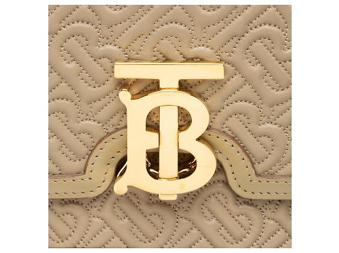 Borsa a tracolla Small con patta e catena in pelle goffrata Burberry TB Monogram Marrone Beige - vista 9