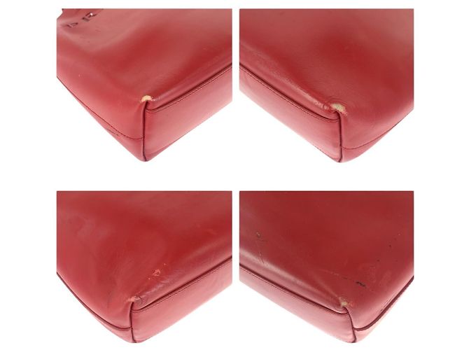 Prada Perforated Leather Suede Tote Red - view 3