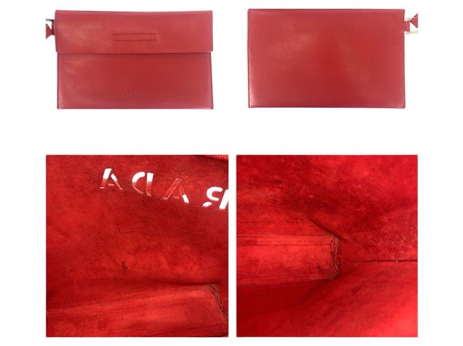 Prada Perforated Leather Suede Tote Red - view 5