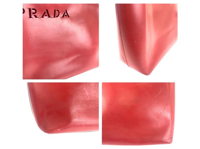 Prada Perforated Leather Suede Tote Red - view 6