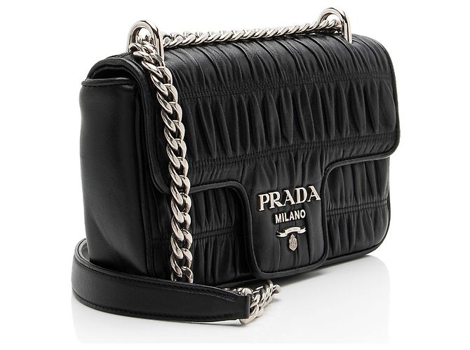 Borsa a patta piccola Prada Nappa Gaufre con catena Nero - vista 2