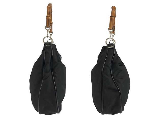 Borsa a tracolla Gucci Bamboo in nylon Nero - vista 7