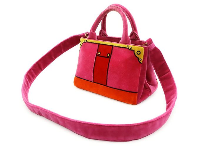 Borsa a mano Prada Mini Canapa Trompe-l'oeil Rosa - vista 2