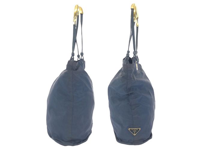 Borsa Tote Prada Tessuto con logo triangolare Blu - vista 8