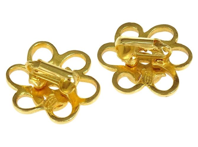 Chanel Vintage CC Flower Clip-On Metal D'oro - vista 2