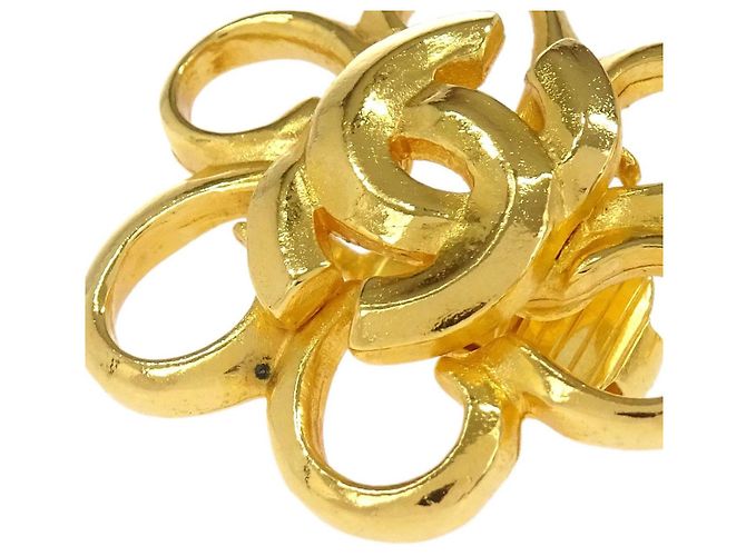 Chanel Vintage CC Flower Clip-On Metal D'oro - vista 4